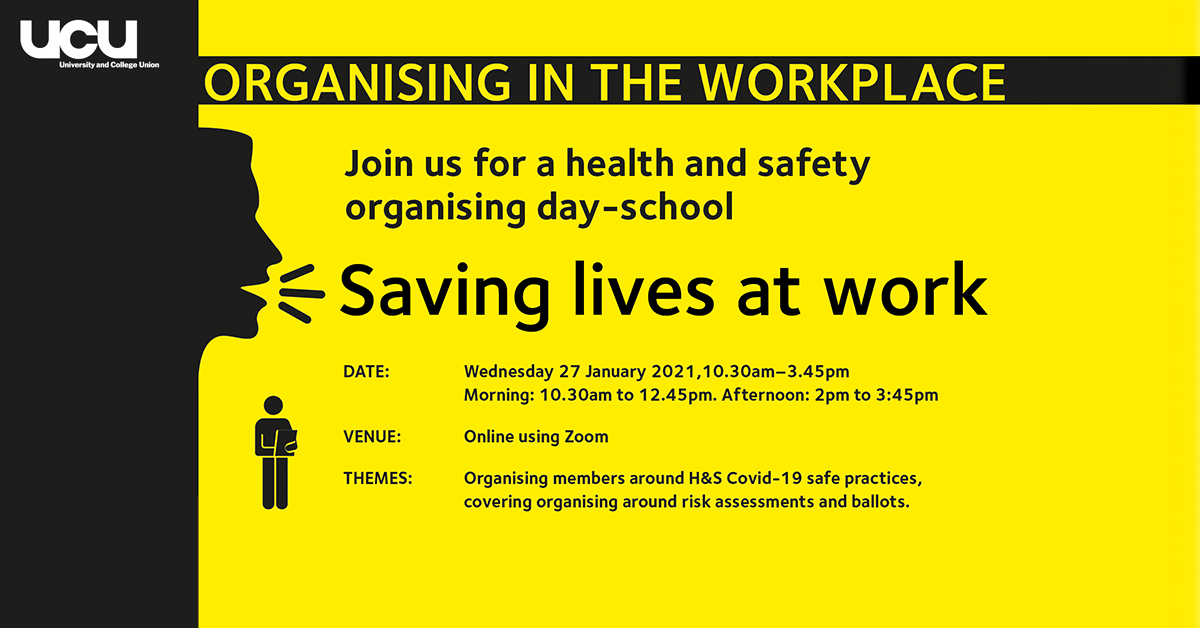promotional image for the event: saving lives at work - organising in the workplace