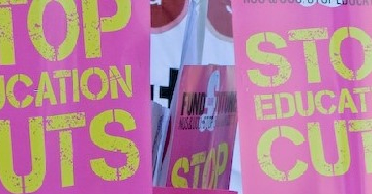 Stop education cuts placards