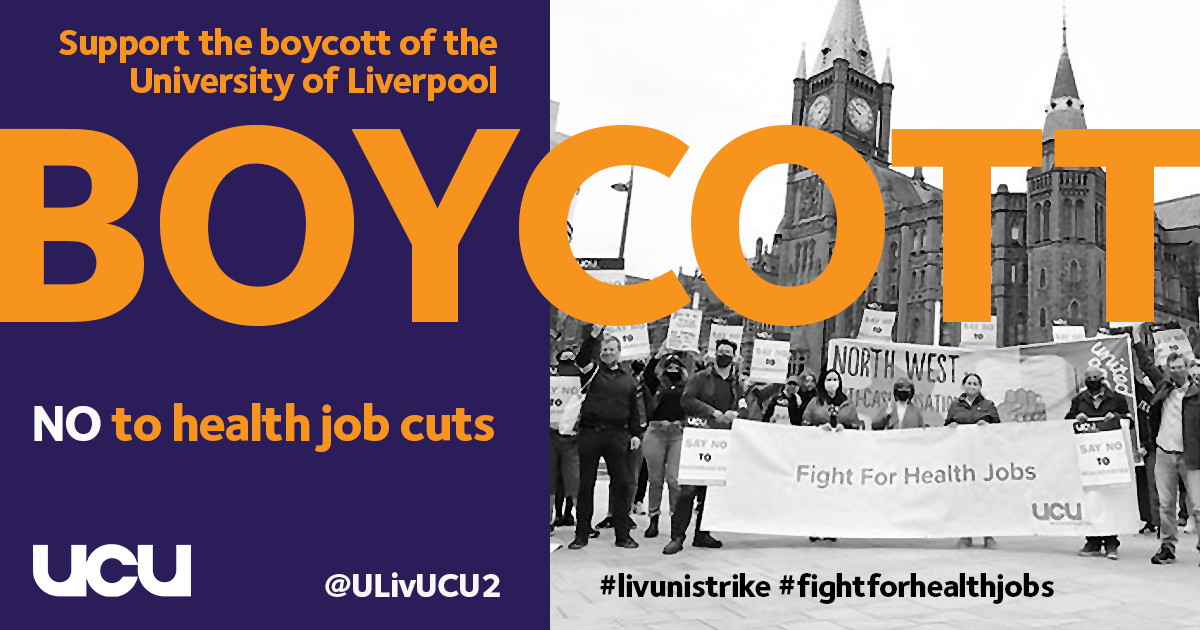 Image publicising the University of Liverpool boycott