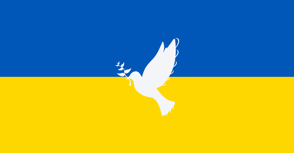 Ukrainian flag with dove of peace