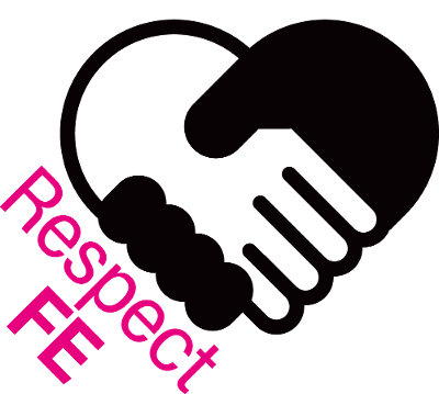 Respect FE logo black icon pink text transparent background