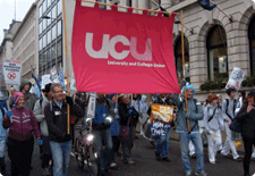 UCU banner at The Wave, 5 Dec 09