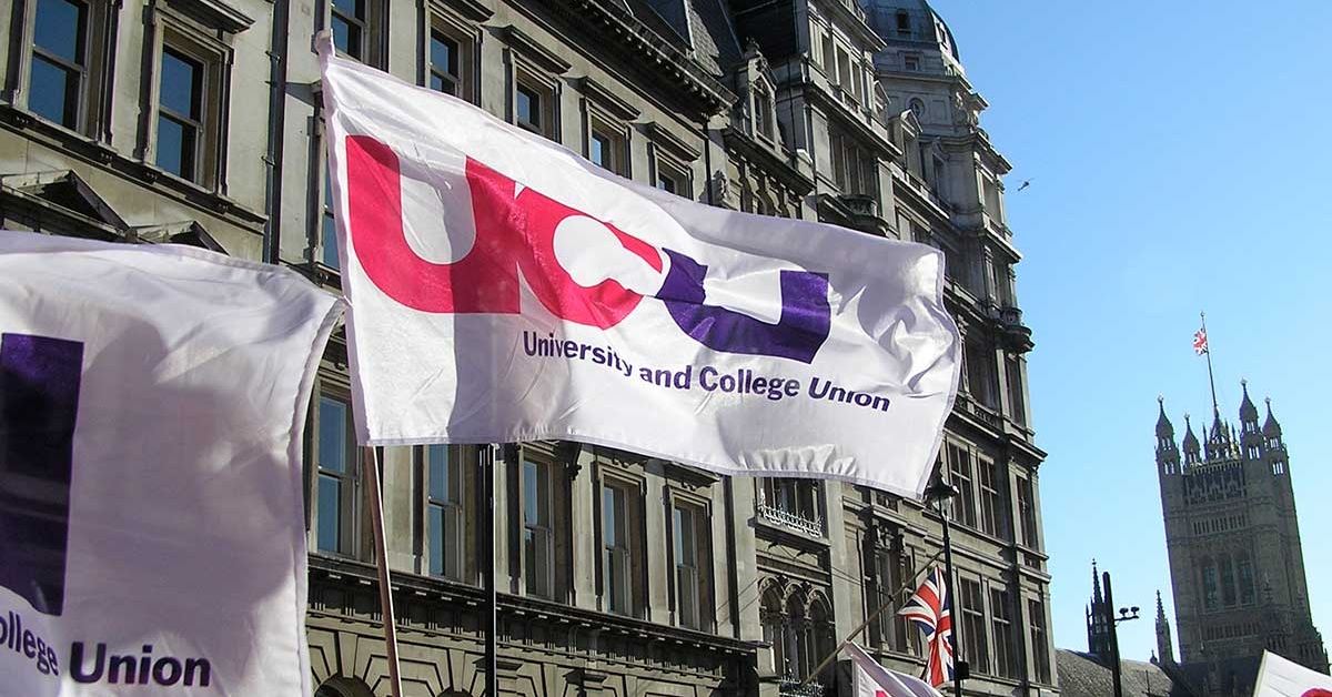 UCU flag flying outside the House of Commons