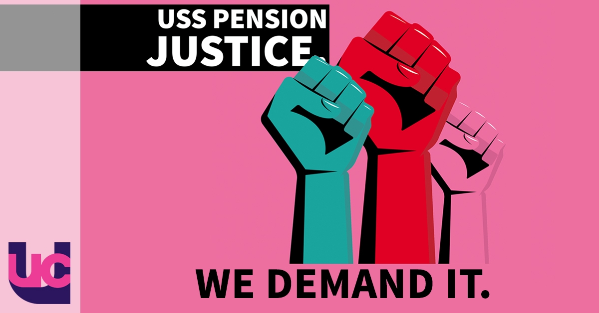USS pension justice - we demand it: raised fists